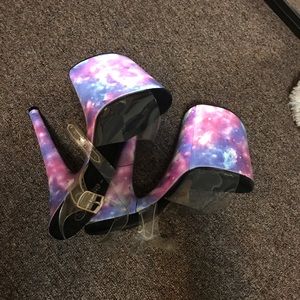 Authentic Pleaser Pole Dance Heels/9in Reflective, Space Themed Pole Shoes